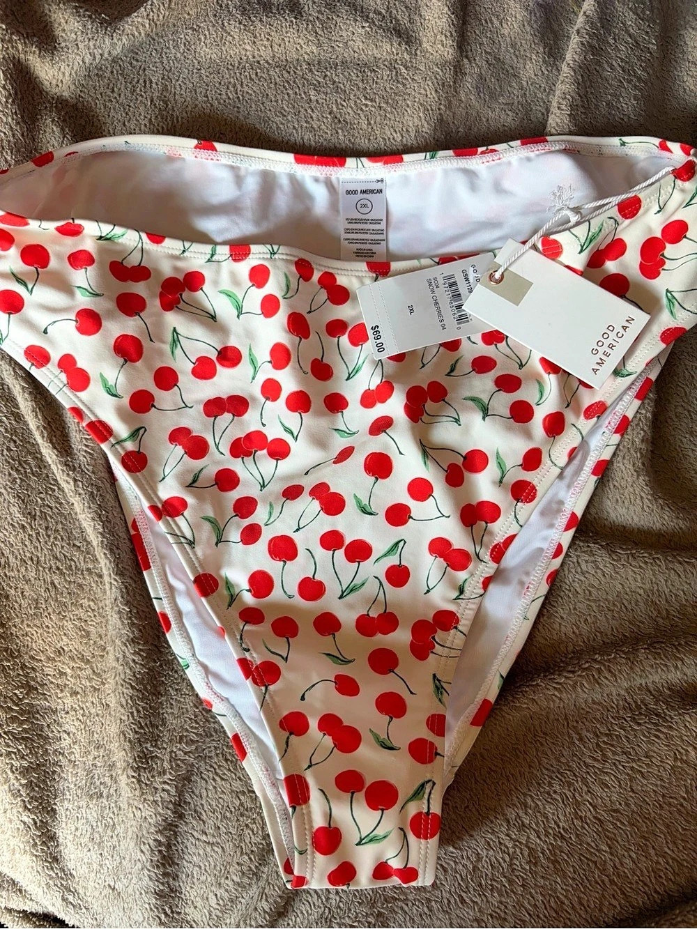 Good American Snow Cherries Bikini Bottom White & Red 2XL